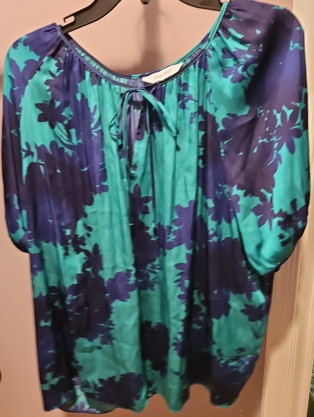 Nine West Teal and Navy Floral Peasant Tunic